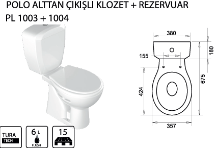 TURAVİT POLO ALTTAN ÇIKIŞLI KLOZET / REZERVUAR TK. KOD: PL 1003+1004